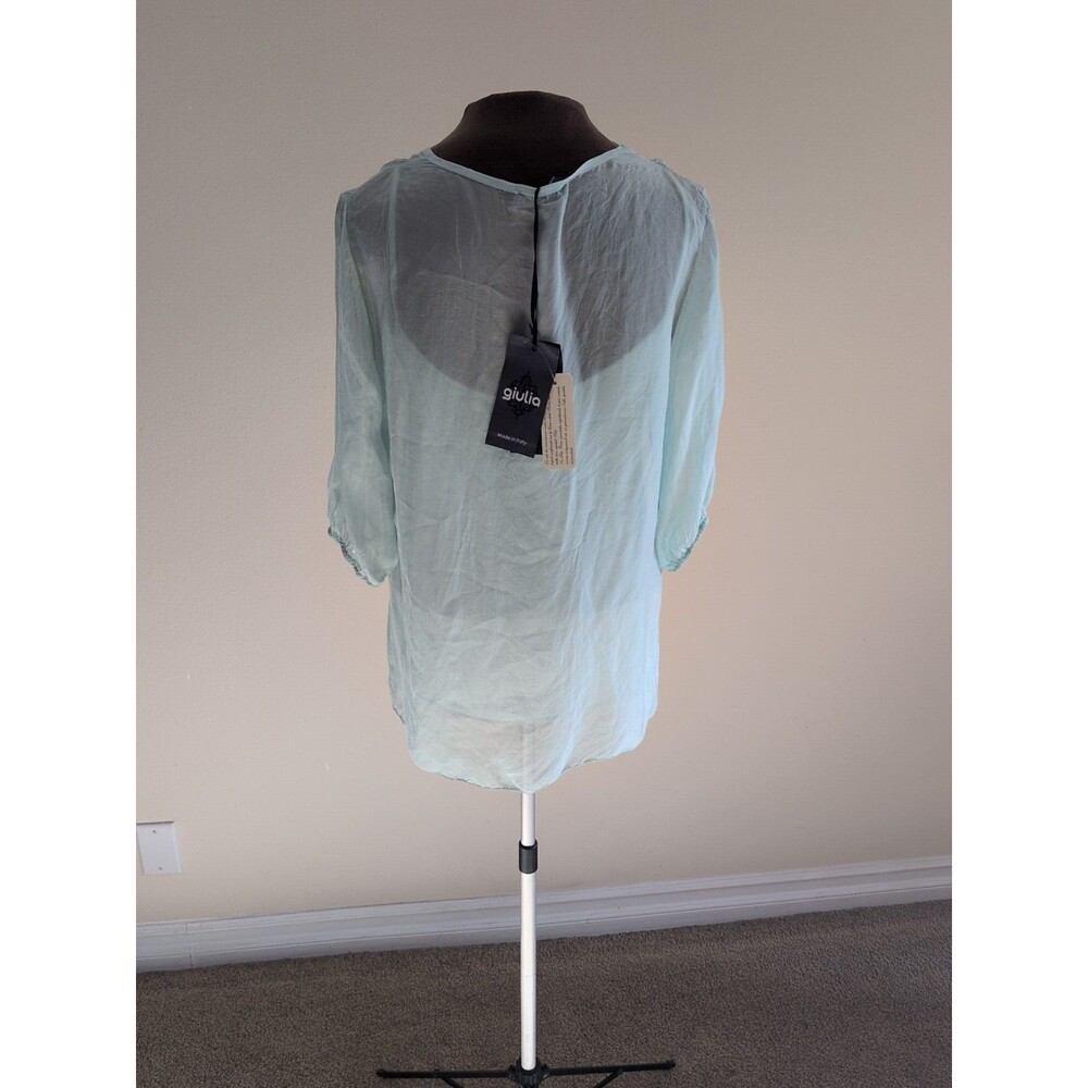 Giulia Womens Silk Blouse Attached Cami Large Seafoam Green Embroider Italy Made - Picture 4 of 13